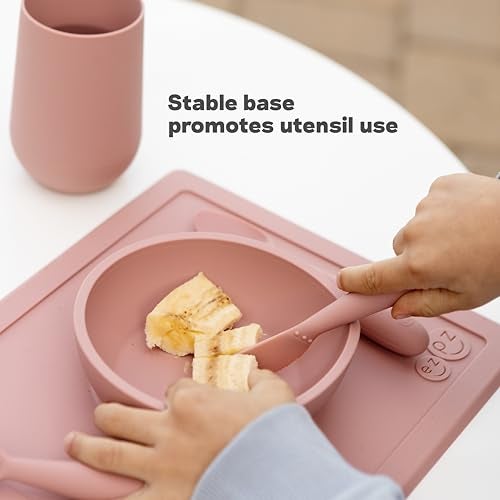 ezpz Happy Bowl - 24 Months + (Blush) - 100% Silicone Suction Bowl with Built-in Placemat – Dishwasher Safe - Image 5