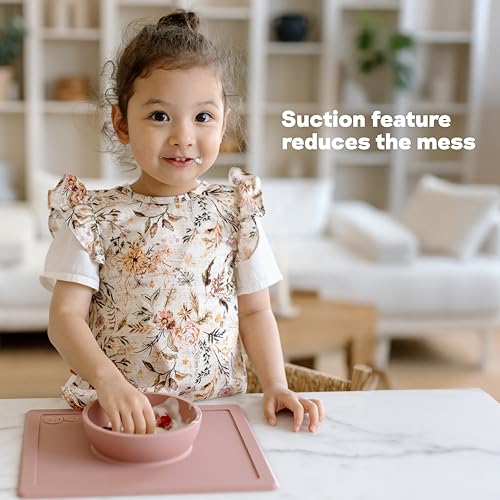 ezpz Happy Bowl - 24 Months + (Blush) - 100% Silicone Suction Bowl with Built-in Placemat – Dishwasher Safe - Image 4