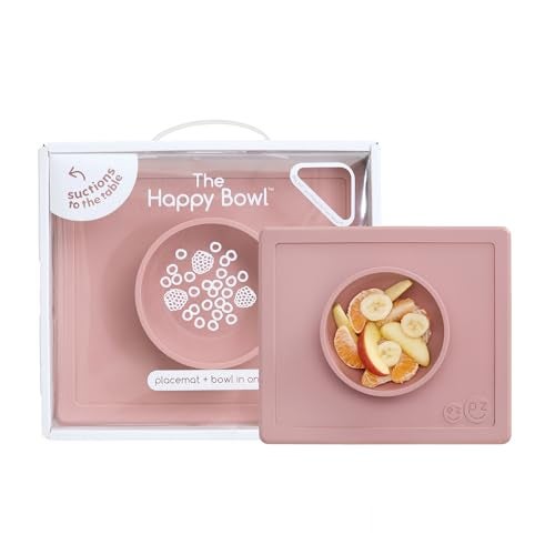ezpz Happy Bowl - 24 Months + (Blush) - 100% Silicone Suction Bowl with Built-in Placemat – Dishwasher Safe - Image 1