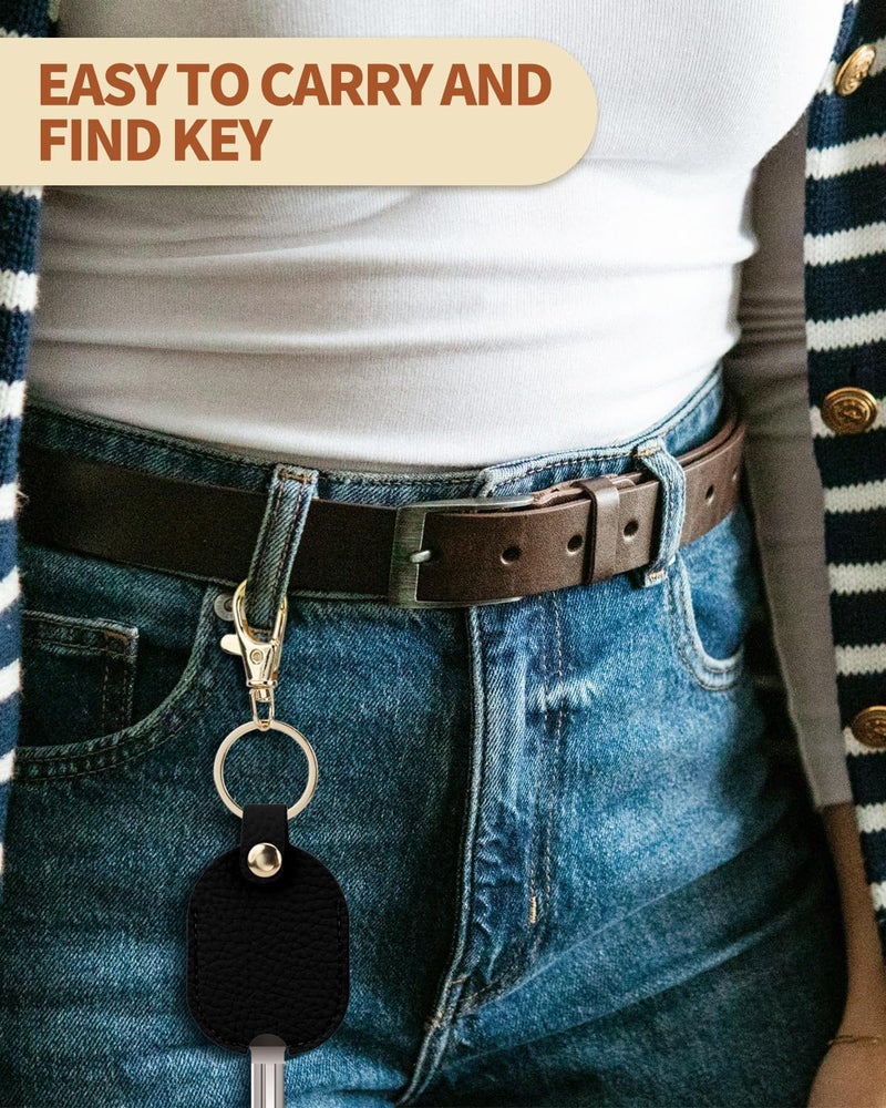 Aecsze Keychain Car Key Holder Replacement Leather Ring PU Ring Sleeve, Keychain Covers Caps Fob Case for Women, Men, Black, 5.12×1.88 - Image 5
