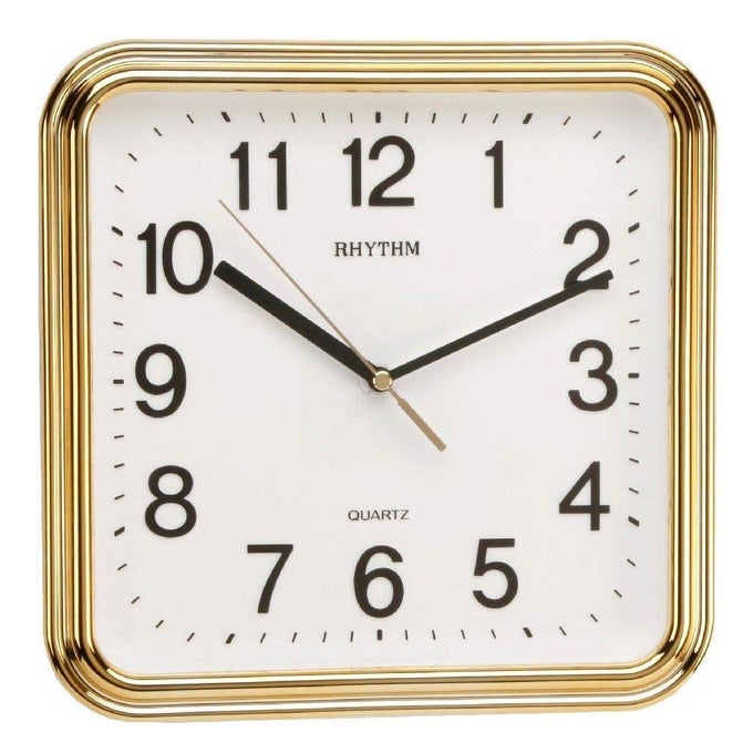 SQUARE SILENT MOVEMENT WALL CLOCK 25CM GOLD WHITE