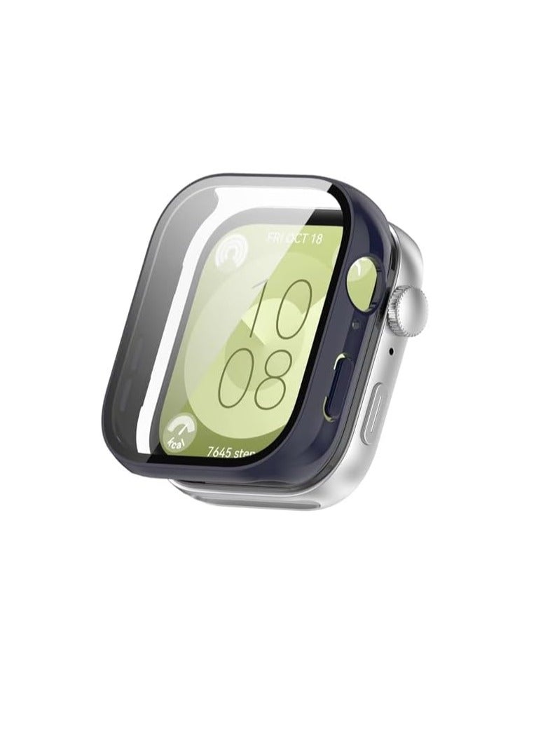 Case Compatible with Huawei Watch Fit 3 (2024), PC Case with Glass Screen Protector [Scratch-Resistant, All-Round Protection, HD Ultra Thin] Huawei Watch Fit 3 Cover (Ink Blue) - Image 1