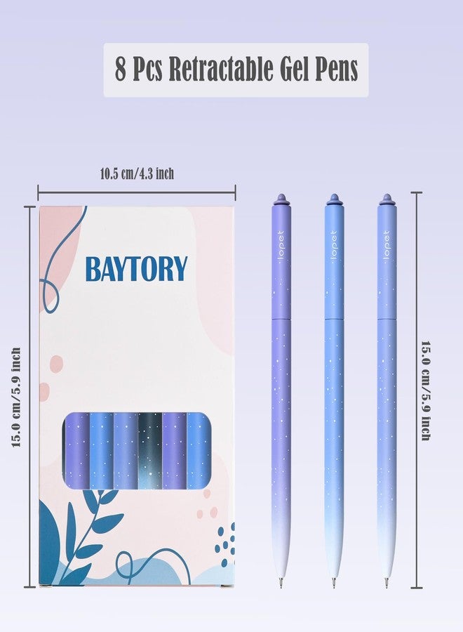 BAYTORY 8Pcs Rotatable Gel Pens, Quick Dry Black Ink Pen, 0.5mm Fine Point Smooth Writing, Cute Pens for Journaling Note Taking Sketching (Gradient Blue Series) - Image 2