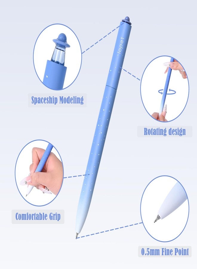 BAYTORY 8Pcs Rotatable Gel Pens, Quick Dry Black Ink Pen, 0.5mm Fine Point Smooth Writing, Cute Pens for Journaling Note Taking Sketching (Gradient Blue Series) - Image 3
