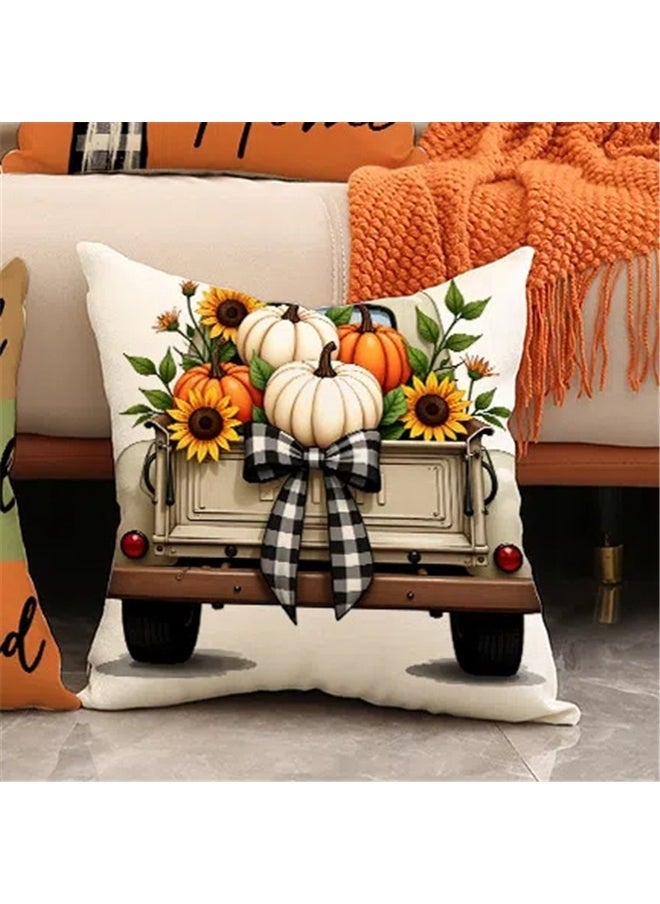 yongsheng Fall Themed Pillow Covers Cotton Linen Throw Pillows Maple Leaves Pumpkins Sunflower Bow Designs Decorative Cushion Covers for Couch Home Decoration 45*45cm - Inserts Not Included  - Image 4