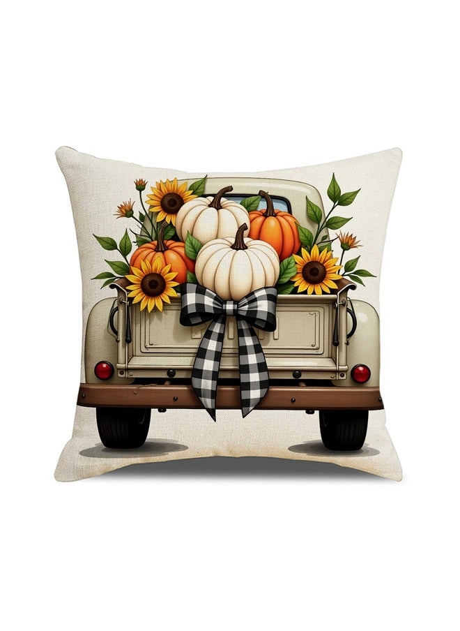 yongsheng Fall Themed Pillow Covers Cotton Linen Throw Pillows Maple Leaves Pumpkins Sunflower Bow Designs Decorative Cushion Covers for Couch Home Decoration 45*45cm - Inserts Not Included  - Image 1