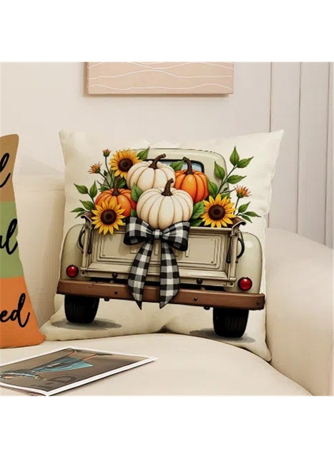 yongsheng Fall Themed Pillow Covers Cotton Linen Throw Pillows Maple Leaves Pumpkins Sunflower Bow Designs Decorative Cushion Covers for Couch Home Decoration 45*45cm - Inserts Not Included  - Image 3