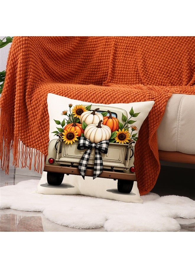 yongsheng Fall Themed Pillow Covers Cotton Linen Throw Pillows Maple Leaves Pumpkins Sunflower Bow Designs Decorative Cushion Covers for Couch Home Decoration 45*45cm - Inserts Not Included  - Image 2