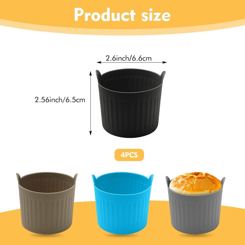 Ranjaner 4Pack Air Fryer Baking Ramekins, Silicone Mould Cups, Easy Release Nonstick Bakeware, Ramekins for Air Fryer, Air Fryer Egg Mould, Large Muffin Cases for Air Fryer(4Color,Size:2.6inch) - Image 2