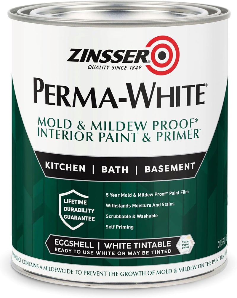 Zinsser دهان وبرايمر زينسر بيرما وايت المقاوم للعفن والفطريات - لمسة بيضوية، 31.5 أونصة سائلة - Image 1