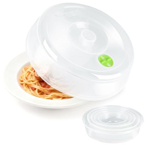 Flexzion Microwave Plate Covers Set of 5 - BPA-Free Microwave Cover with Adjustable Steam Vent, Dishwasher Safe Microwave Splatter Cover, Transparent Plastic Food Covers for Microwave Cooking - Image 1
