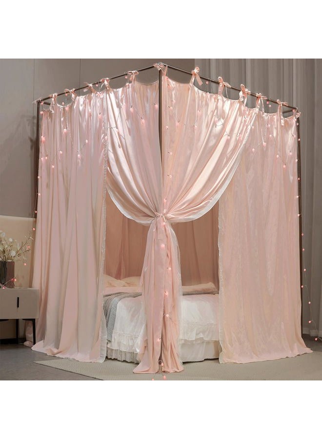 AIOOO 4 Corners Post Princess Curtain Bed Canopy Double Layer Cozy Mosquito Net Mesh and Cloth for Girls Adults Bedroom Decoration (Double-Beigepink/White, 53" W*78" L*82"*H/(Full)) - Image 3