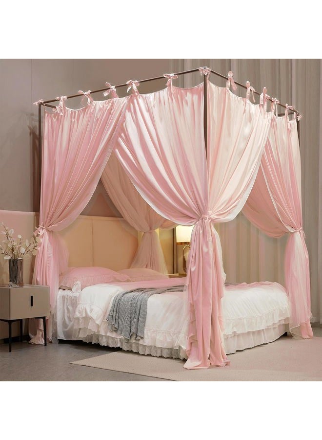 AIOOO 4 Corners Post Princess Curtain Bed Canopy Double Layer Cozy Mosquito Net Mesh and Cloth for Girls Adults Bedroom Decoration (Double-Beigepink/White, 53" W*78" L*82"*H/(Full)) - Image 2