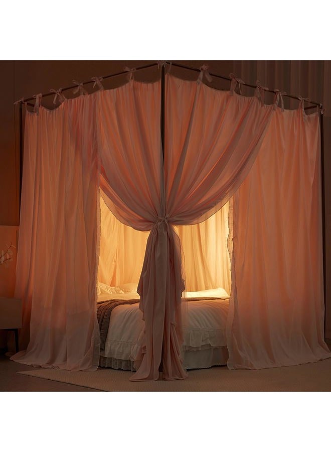 AIOOO 4 Corners Post Princess Curtain Bed Canopy Double Layer Cozy Mosquito Net Mesh and Cloth for Girls Adults Bedroom Decoration (Double-Beigepink/White, 53" W*78" L*82"*H/(Full)) - Image 5