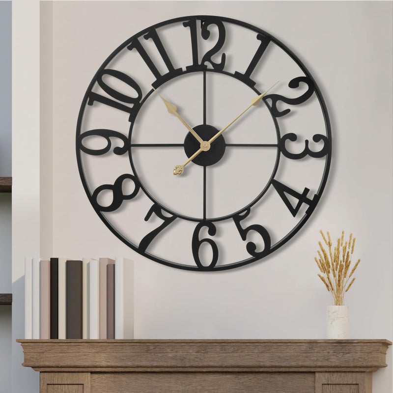 1st owned Wall Clock 16 Inch Round Large Indoor Wall Clocks Battery Operated Silent Non Ticking Farmhouse Vintage Decorative Analog Metal Clock for Living Room Kitchen Bedroom Decor