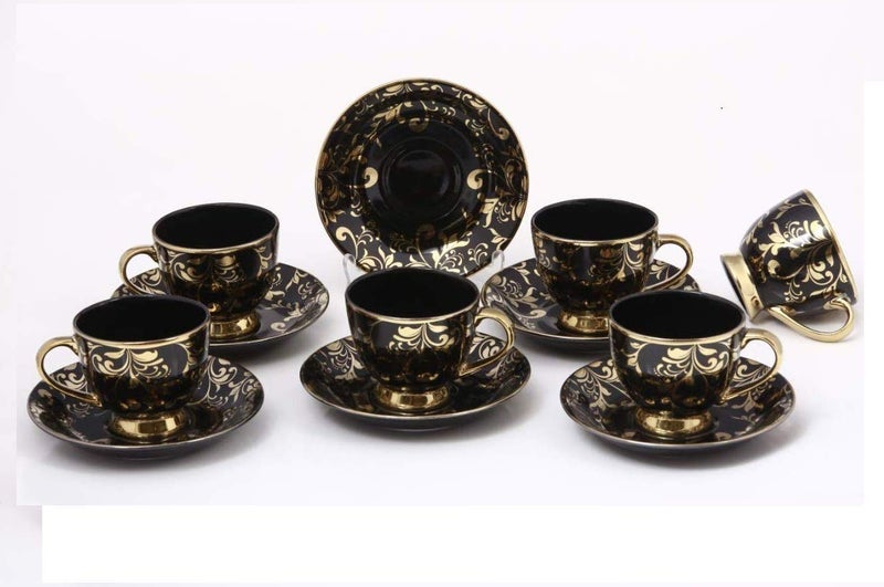 Home-Cart Bone China Tea Cup - 12pcs, Black & Gold, 160 ML - Image 5