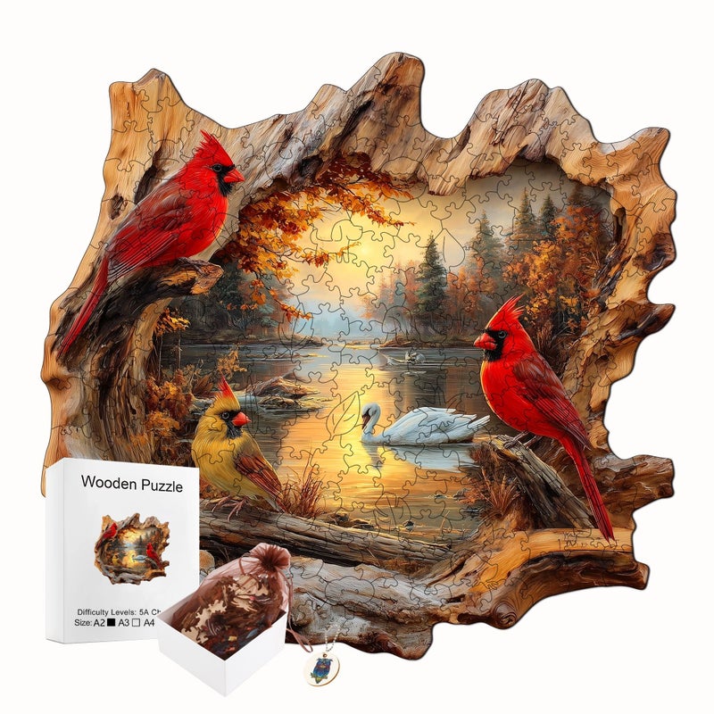 Irregular Shape Wooden Jigsaw Puzzle 150pcs Cardinal Swan Model L - Image 1