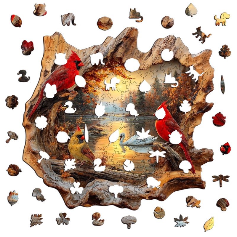 Irregular Shape Wooden Jigsaw Puzzle 150pcs Cardinal Swan Model L - Image 2