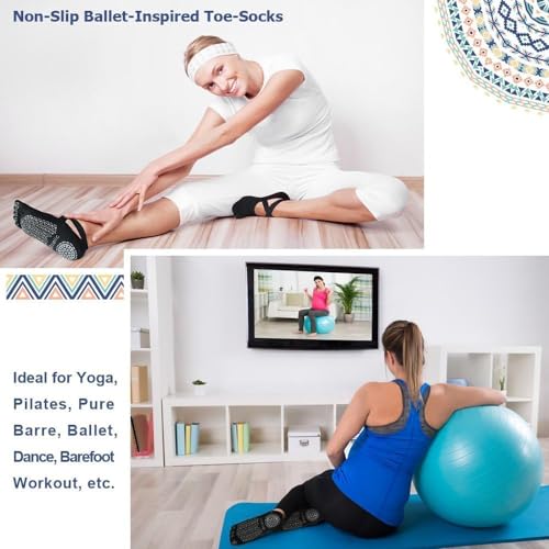 FLORISCA Non Slip Finger Yoga Socks For Women Girls,Anti Slip Five Toe Full Lenght Cotton Regular Socks For Gym Workout,Yoga For Girls Women At Home, Black - Image 5