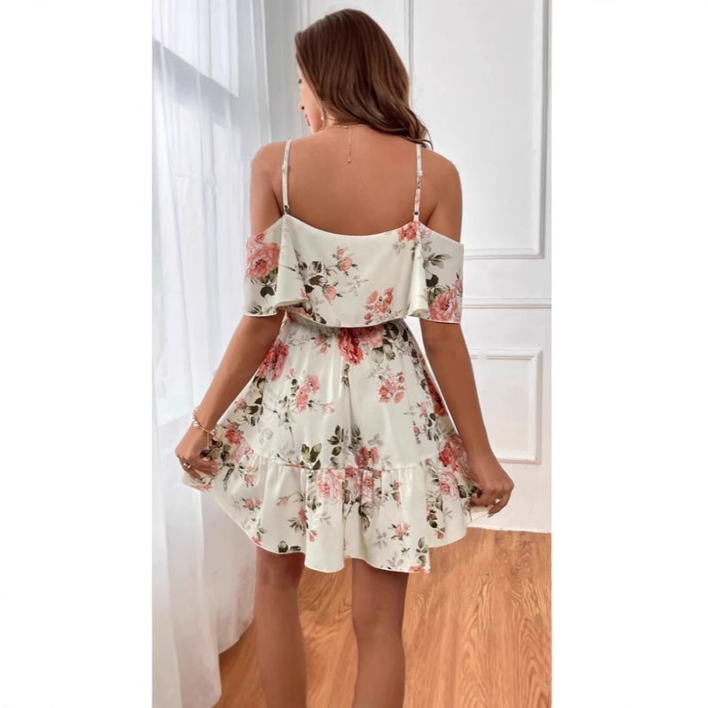 Foreign Trade European and American Style Classic Bohemian Print Cold Shoulder Pleat dress Black - Image 5