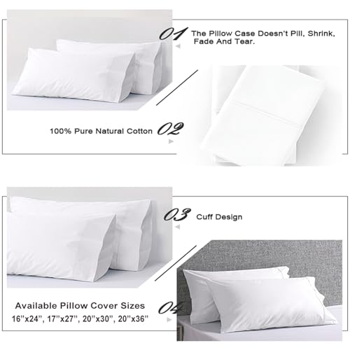 AVI Pure Cotton 144 TC Solid Pillow Cover, Set of 2 Pillow Covers, California King Size Pillowcase, Pillow Covers with Envelope Closure, (20x36 inch, White) - Image 4