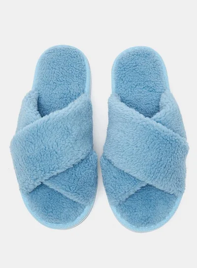 Shoemart Textured Cross Strap Slip-On Bedroom Slide Slippers