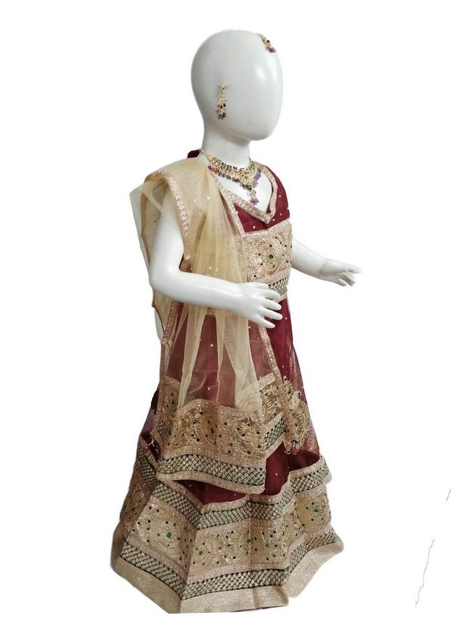 بوك ماي كوستيوم زي تنكري للأطفال من BookMyCostume رادا ليهنغا غاغرا تشولي للبنات - بريميوم - عنابي وذهبي من عمر 4 إلى 5 سنوات  - Image 2