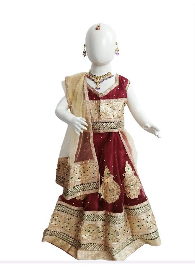 بوك ماي كوستيوم زي تنكري للأطفال من BookMyCostume رادا ليهنغا غاغرا تشولي للبنات - بريميوم - عنابي وذهبي من عمر 4 إلى 5 سنوات  - Image 1