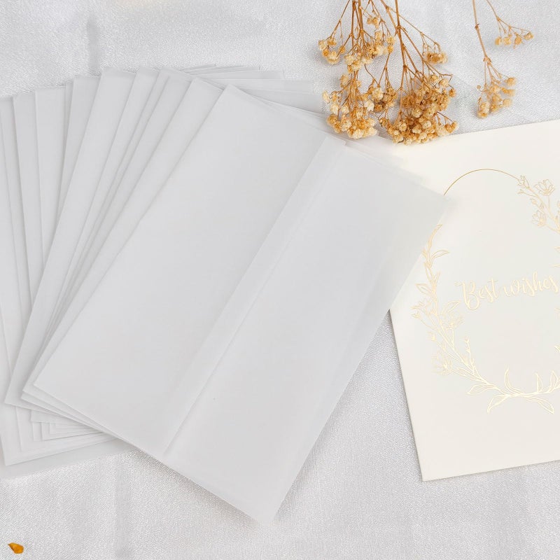Pilloze 50 Pack Vellum Jackets for 5x7 Invitations - Pre-Folded 115GSM Wedding Invitation Wraps for Wedding, Invitation Cards, Greeting Cards, Baby Shower, Birthday - Image 4