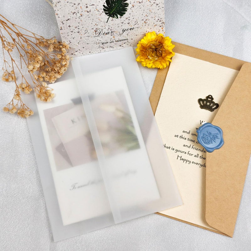 Pilloze 50 Pack Vellum Jackets for 5x7 Invitations - Pre-Folded 115GSM Wedding Invitation Wraps for Wedding, Invitation Cards, Greeting Cards, Baby Shower, Birthday - Image 3