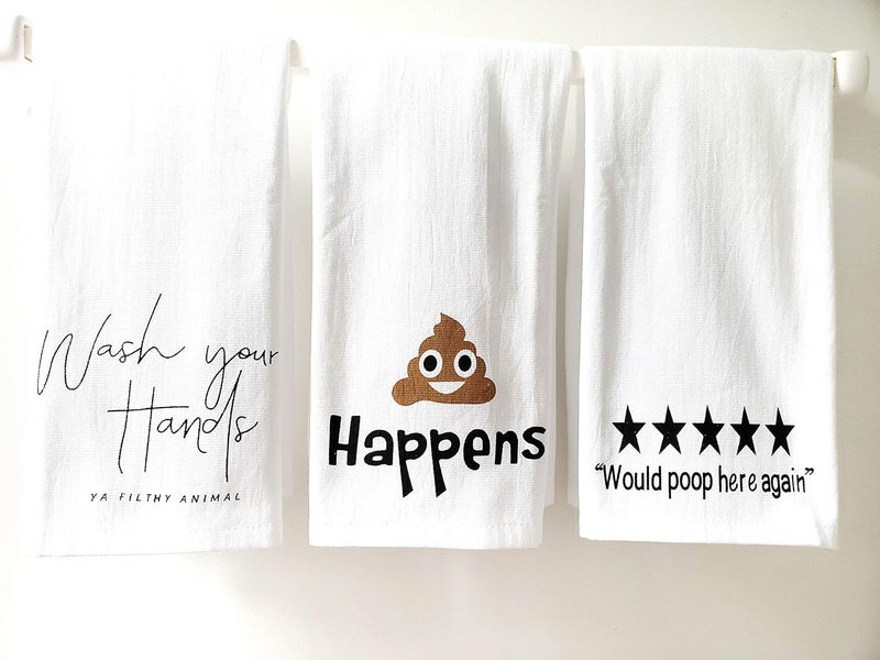 L LIFETIME Cotton Kitchen Hand Towels Set Soft Highly Absorbent 100 Terry Cloth Tea Towel Simple Funny Design Decorative Durable Large White Bathroom Powder Room Gift 28 X 12 Inches Set of 3 Bathroom - Image 1