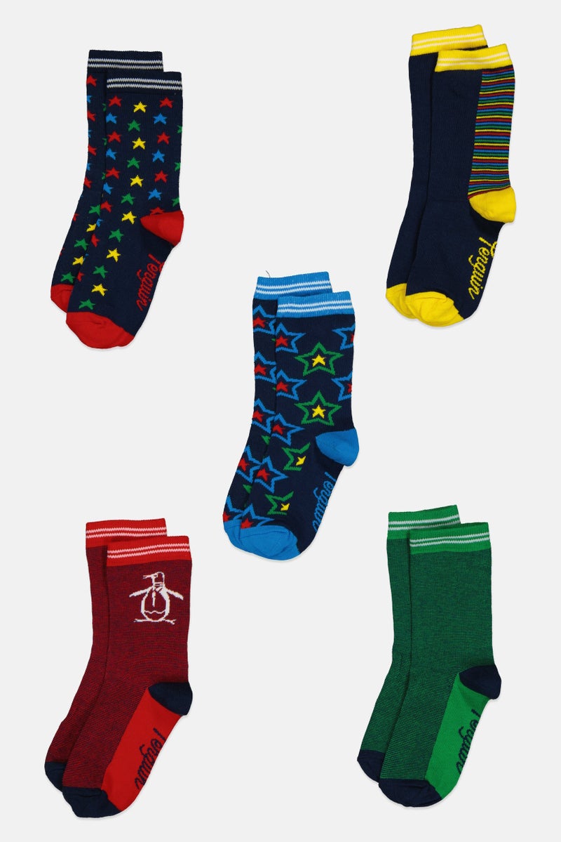 Original Penguin Kids Boy 5 Pairs Graphic Print Socks, Multicolor - Image 3