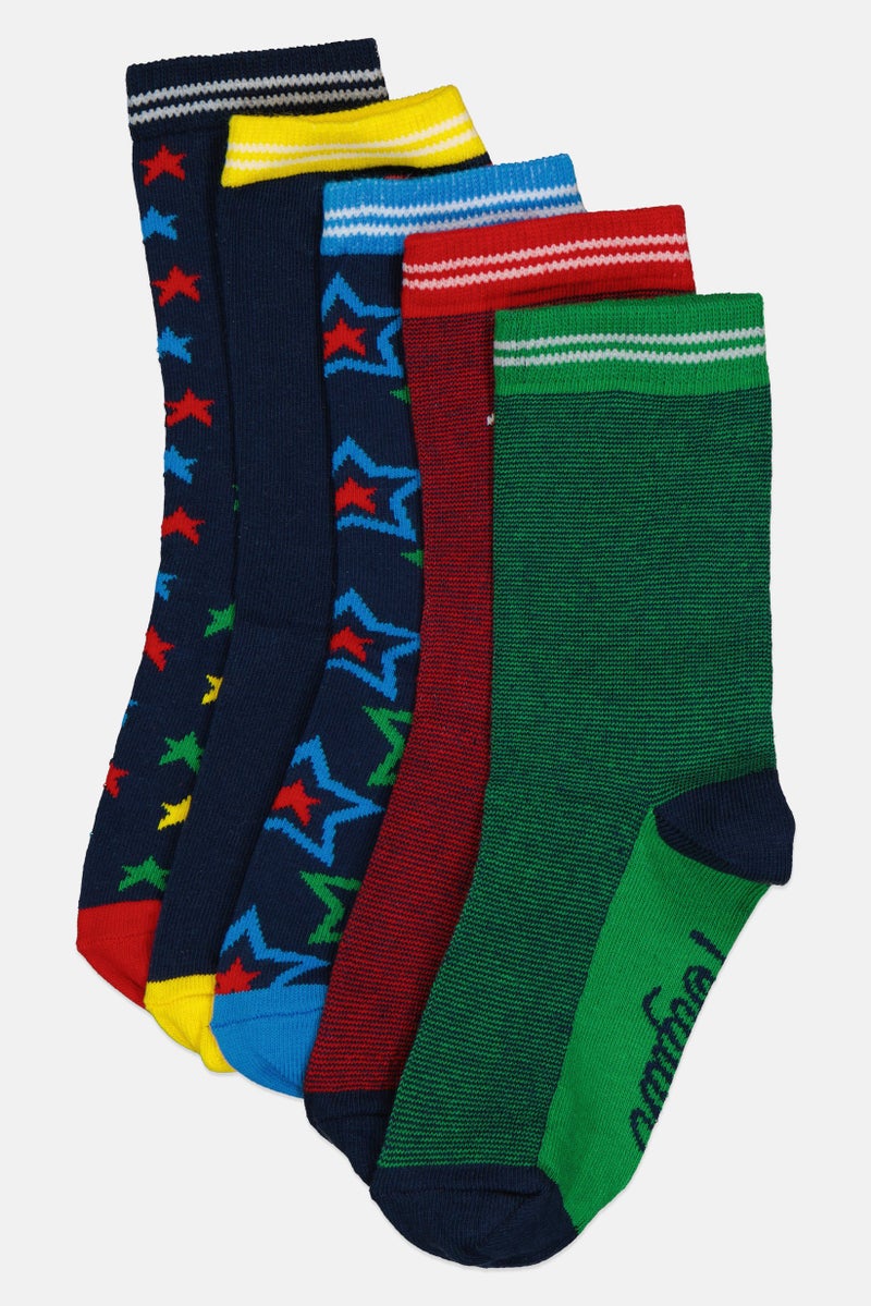 Original Penguin Kids Boy 5 Pairs Graphic Print Socks, Multicolor - Image 1