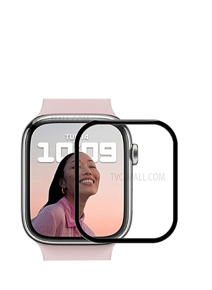 Generic Tempered Glass Film Ultra-Than Anti-Scratch Screen Protector for Apple Watch/iWatch Series 7 (45mm, Transparent with Black Frame) 