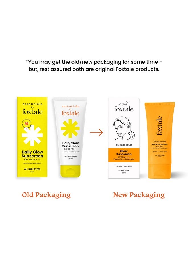 FoxTale - (Pack Of 2) Essentials Daily Glow Sunscreen Spf 50 Sunscreen Vitamin C & Niacinamide, Uva & Uvb Filters-Clinically Proven Brightening Ingredients, No White Cast, Non-Greasy Formula, 50 Ml - Image 2