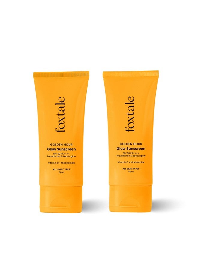 FoxTale - (Pack Of 2) Essentials Daily Glow Sunscreen Spf 50 Sunscreen Vitamin C & Niacinamide, Uva & Uvb Filters-Clinically Proven Brightening Ingredients, No White Cast, Non-Greasy Formula, 50 Ml - Image 1