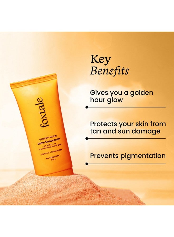FoxTale - (Pack Of 2) Essentials Daily Glow Sunscreen Spf 50 Sunscreen Vitamin C & Niacinamide, Uva & Uvb Filters-Clinically Proven Brightening Ingredients, No White Cast, Non-Greasy Formula, 50 Ml - Image 3