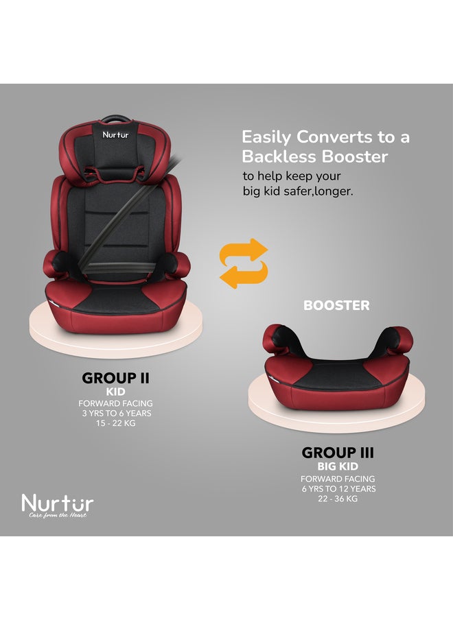 Nurtur - Jupiter BabyKids 3in1 مقعد السيارة الداعم مقعد قابل للتعديل مسند الظهر حماية إضافية 5 نقاط حزام أمان من 9 أشهر إلى 12 سنة حتى 36 كجم منتج رسمي - Image 1
