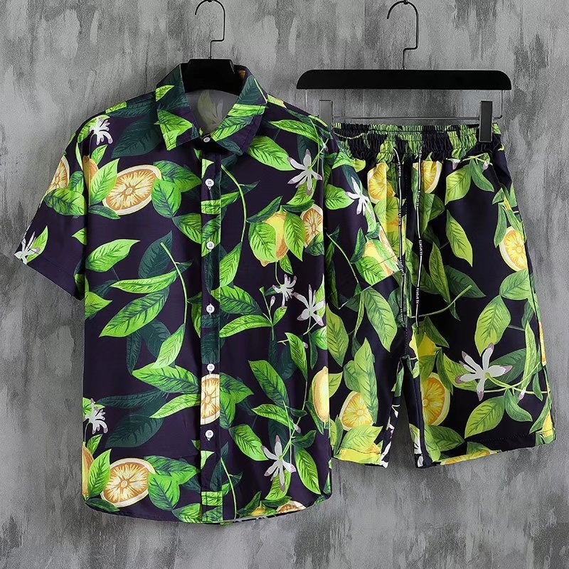 Hawaii beach floral shirt short sleeve mens loose plus size Hong Kong style retro Ruan handsome ice silk shirt coat mens clothing St17 suit  - Image 1