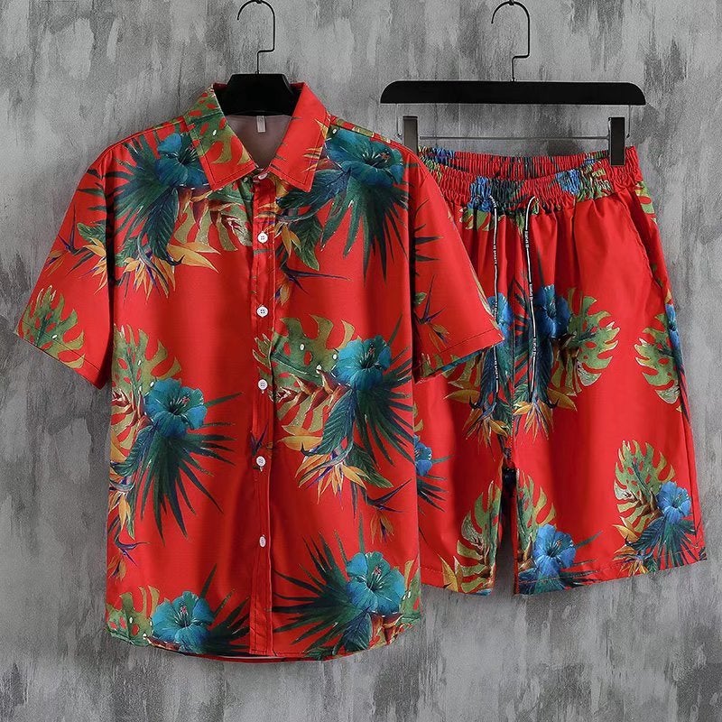 Hawaii beach floral shirt short sleeve mens loose plus size Hong Kong style retro Ruan handsome ice silk shirt coat mens clothing St17 suit  - Image 2