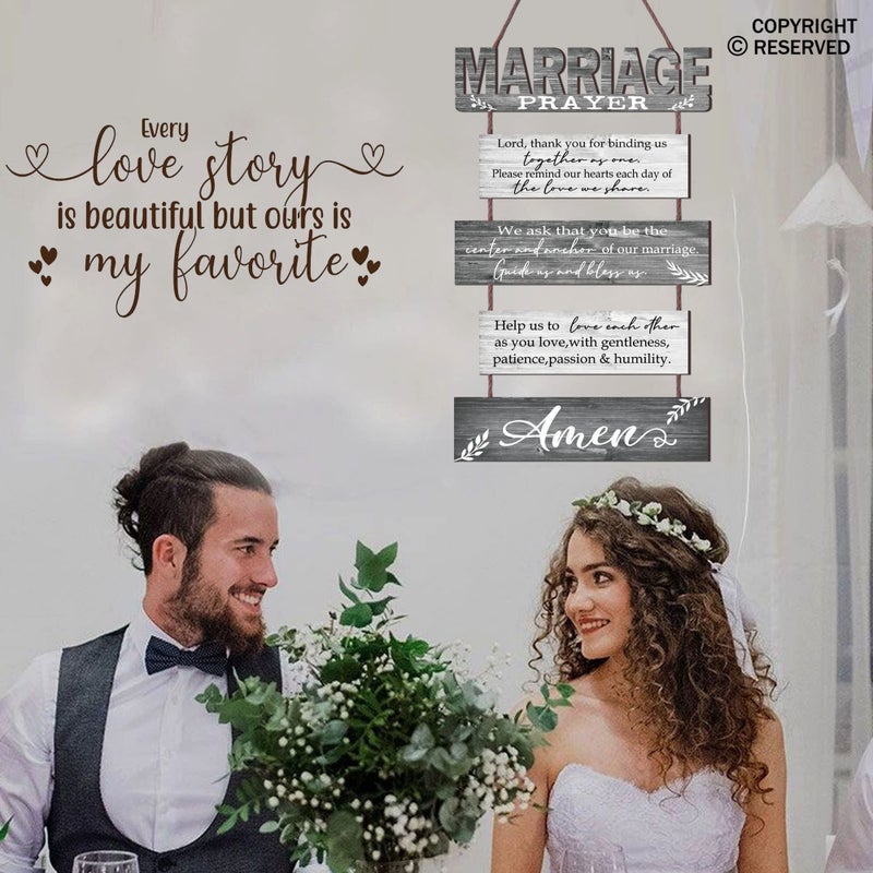 Buecasa Marriage Rustic Sign with 5pcs Panels Strung Together - Bridal Shower Gift for Couples Wife Husband - Christian Religious Inspiring Home Decor Newlywed - Image 4