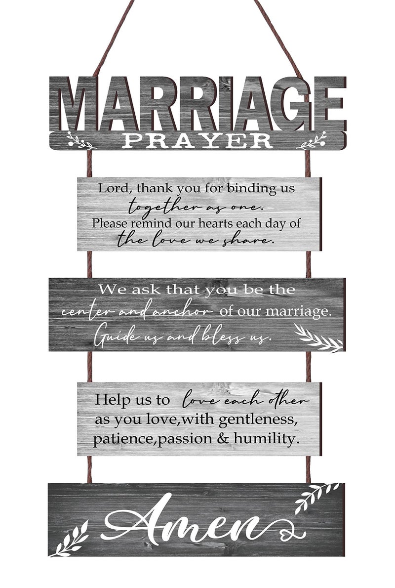 Buecasa Marriage Rustic Sign with 5pcs Panels Strung Together - Bridal Shower Gift for Couples Wife Husband - Christian Religious Inspiring Home Decor Newlywed - Image 1