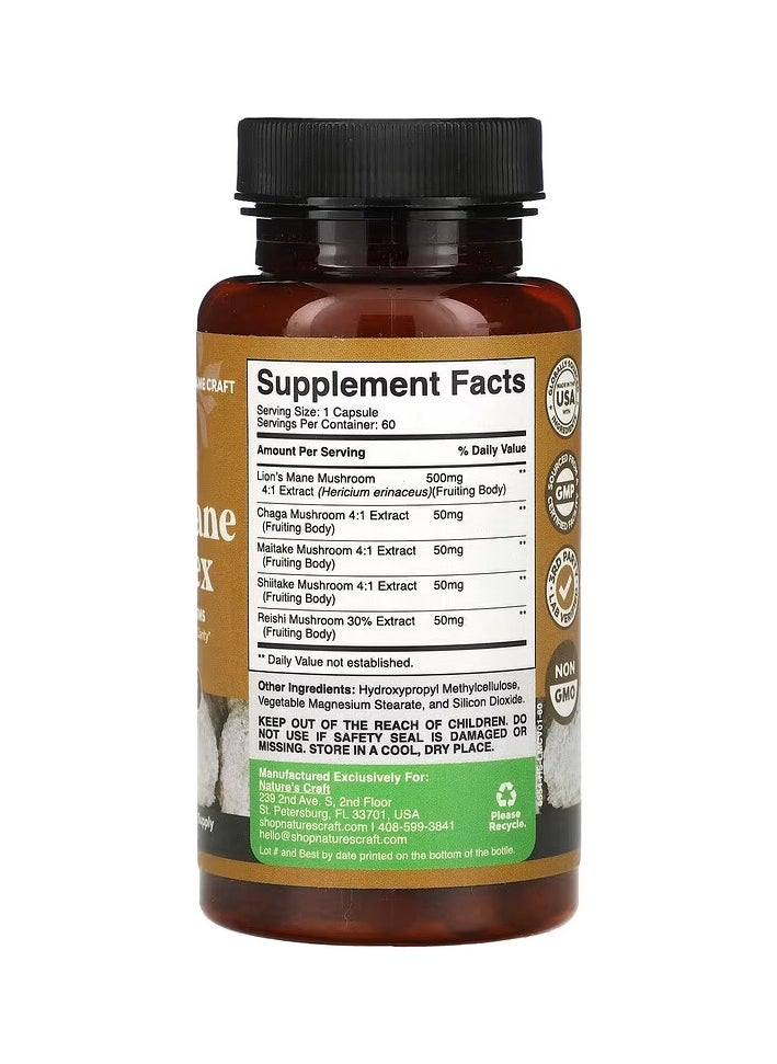 Nature's Craft - Mushroom Complex,Enhances Vitality, Enhances Immunity and Enhances Brain Function, concentration and memory,60 Capsules - Image 1