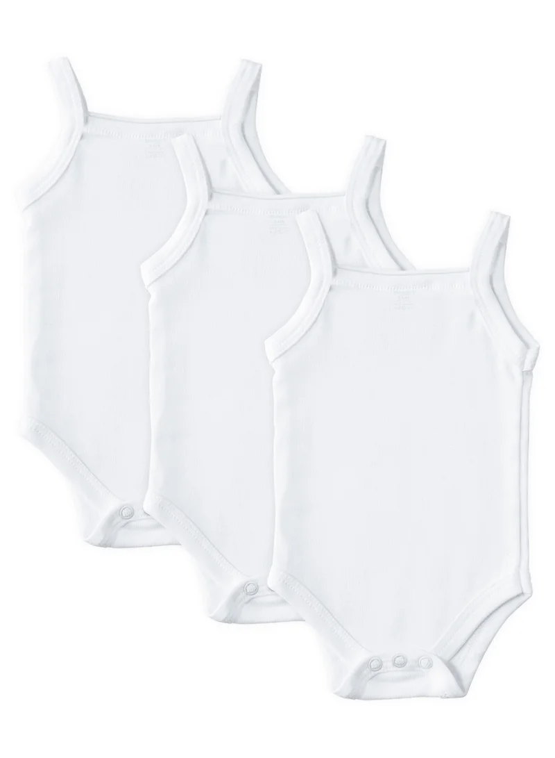 Babies Basic BabiesBasic 100% Super Combed Cotton, Sleeveless Girls Romper/Bodysuit, for New Born to 24months. Set of 3 - White, White