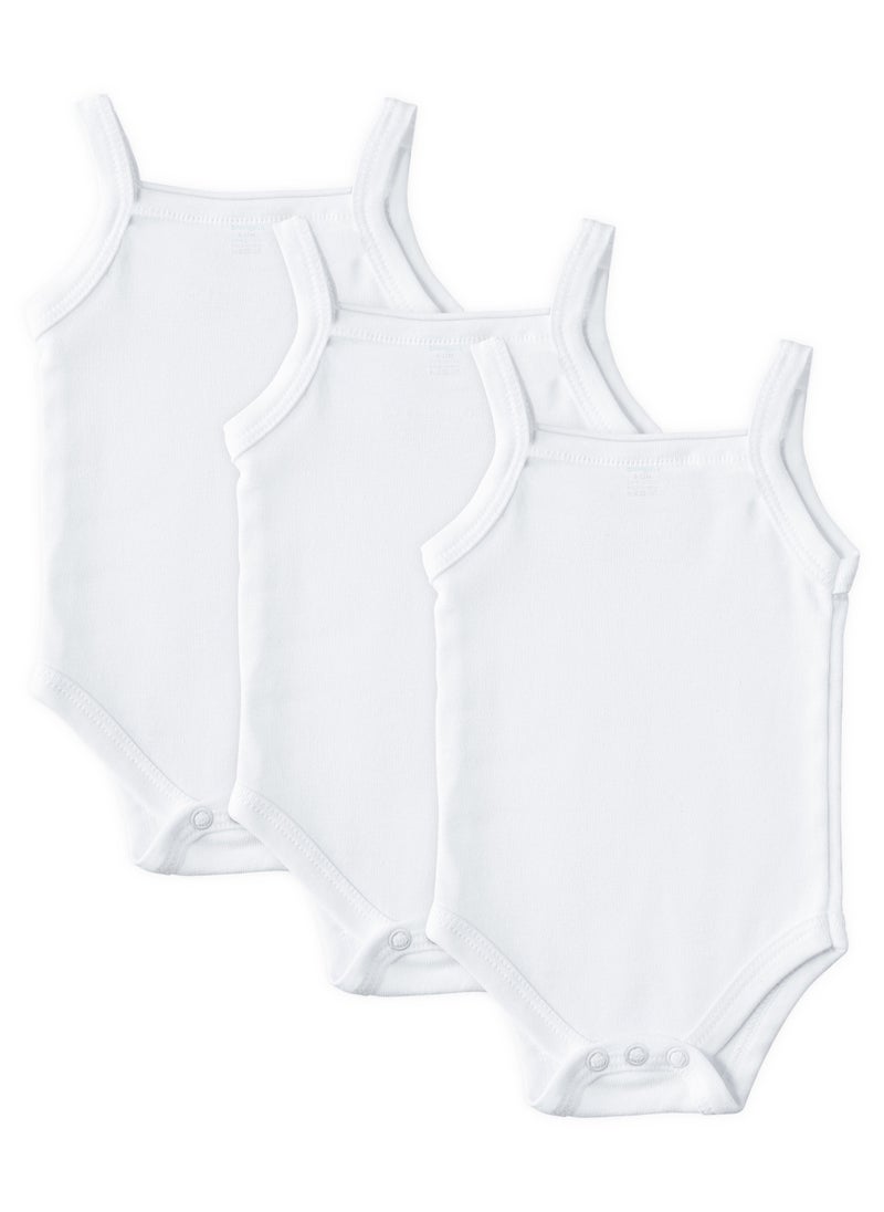 Babies Basic BabiesBasic 100% Super Combed Cotton, Sleeveless Girls Romper/Bodysuit, for New Born to 24months. Set of 3 - White, White  - Image 1