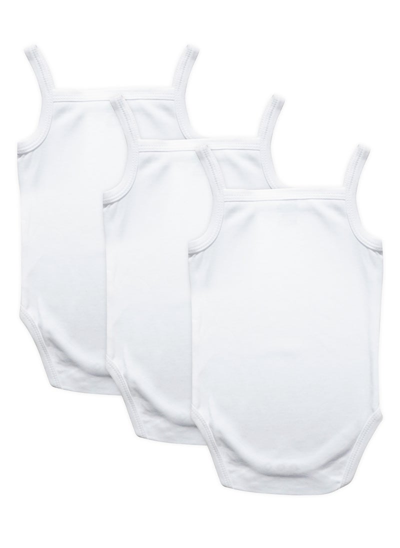 Babies Basic BabiesBasic 100% Super Combed Cotton, Sleeveless Girls Romper/Bodysuit, for New Born to 24months. Set of 3 - White, White  - Image 4