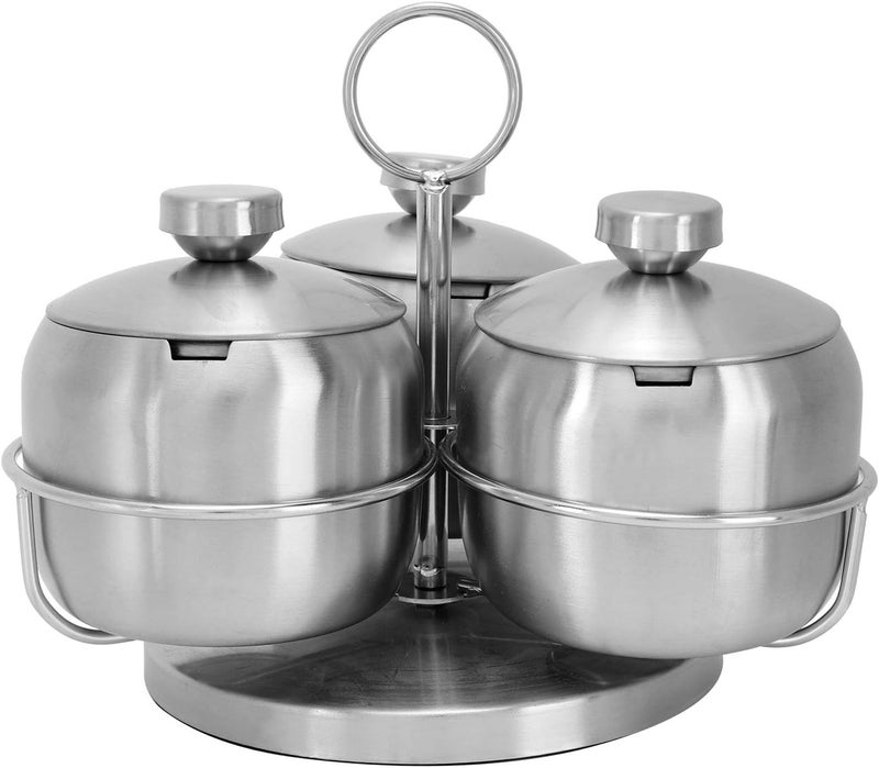 Seasoning Pot Set, Rotating Condiment Jar Container with Lid and Spoon, 350ML 304 Stainless Steel Salt Sugar Organizer for Kitchen Restaurant Camping - Image 1