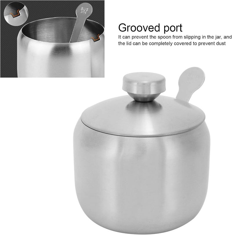 Seasoning Pot Set, Rotating Condiment Jar Container with Lid and Spoon, 350ML 304 Stainless Steel Salt Sugar Organizer for Kitchen Restaurant Camping - Image 5