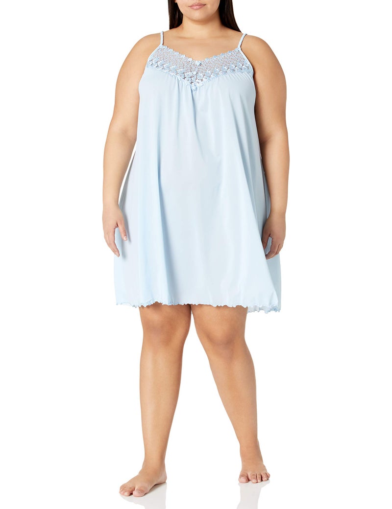 Shadowline Women's Plus Size Beloved 38 Inch Braided Spaghetti Strap Short Gown, Blue, 1X - Image 1