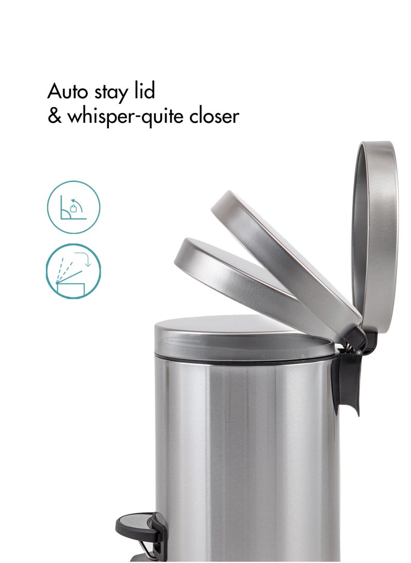 Ninestars Ninestars, 5 liter Pedal Operated Stainless Steel Kitchen Trash and Garbage Bin with Soft-Close Lid and Reinforced Pedal for Bathroom, Home and Office.  - Image 4